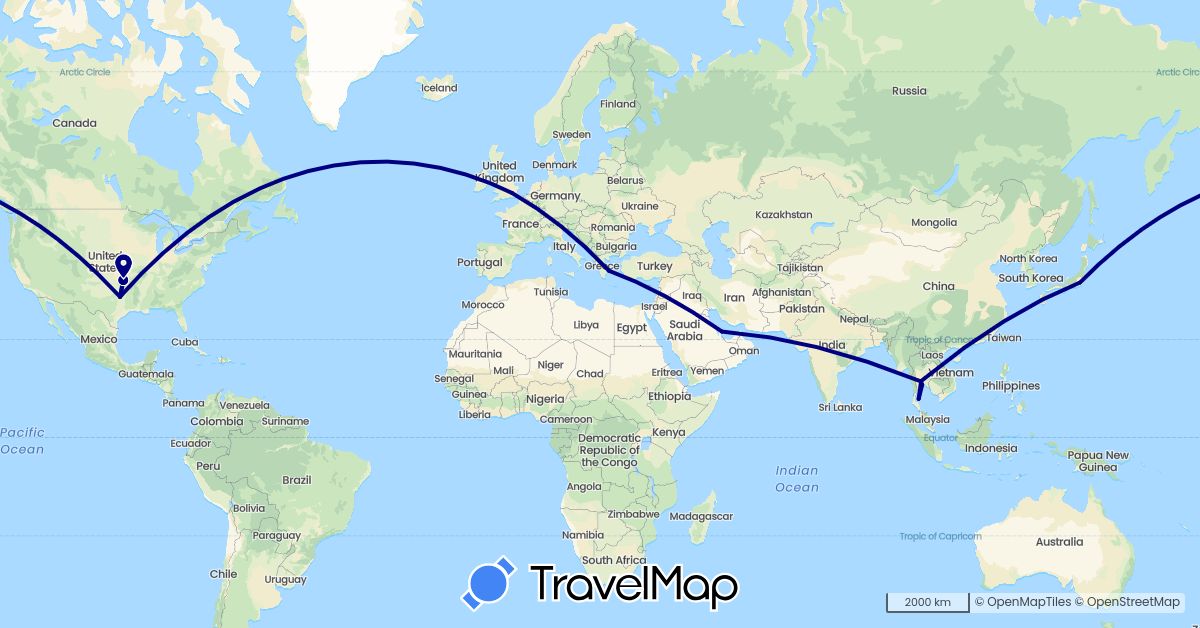 TravelMap itinerary: driving in United Kingdom, Greece, Japan, Qatar, Thailand, United States (Asia, Europe, North America)